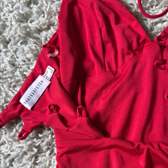 Elegant Red Ruched Dress - Picture 2 of 7